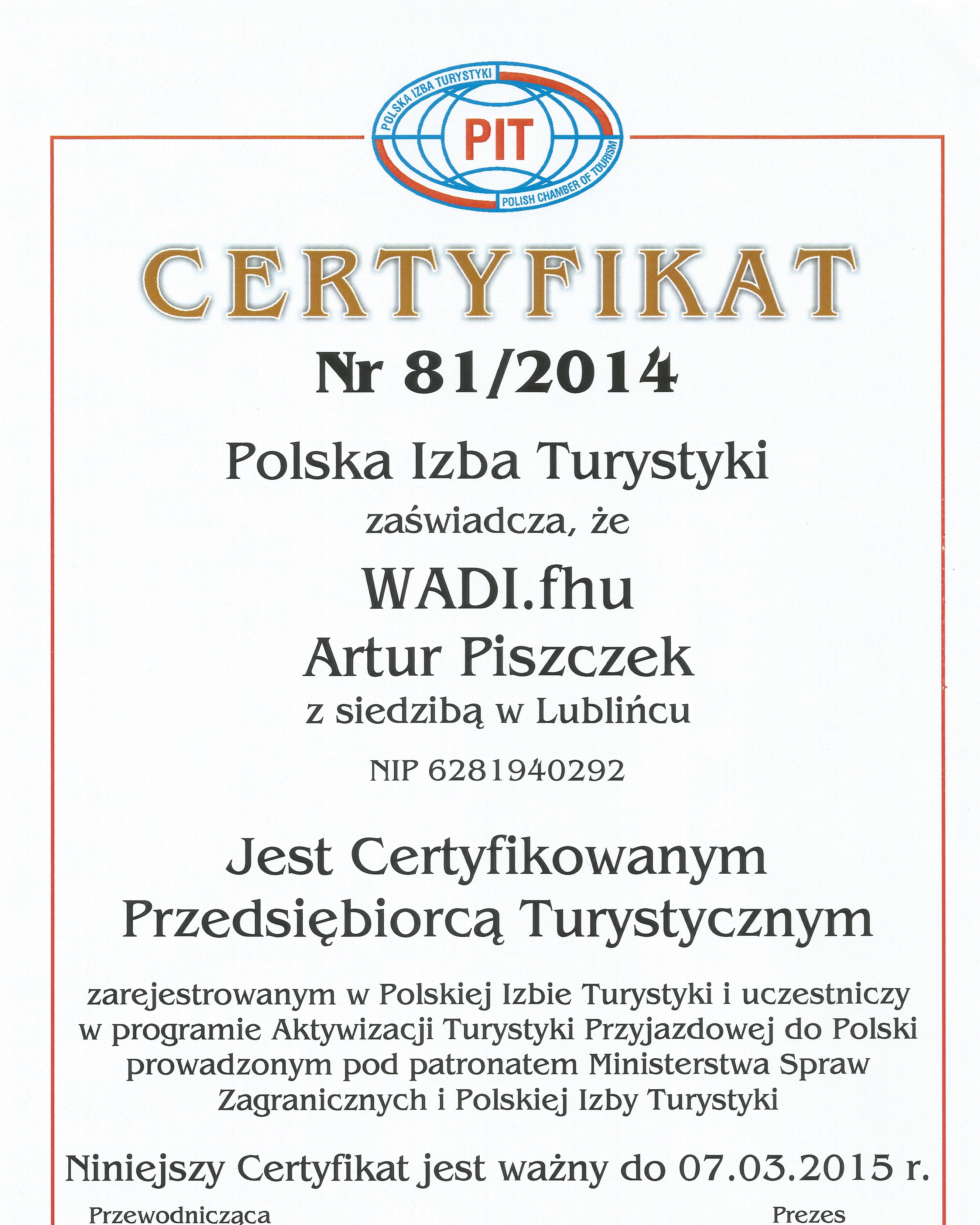 Certyfikat PIT 2014